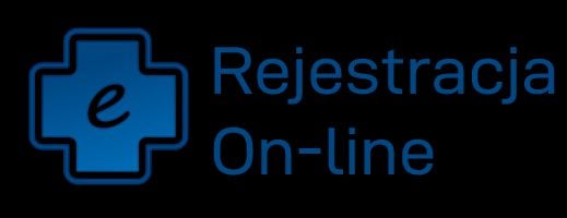 logo rejestracja on-line niebieskie litery na czarnym tle