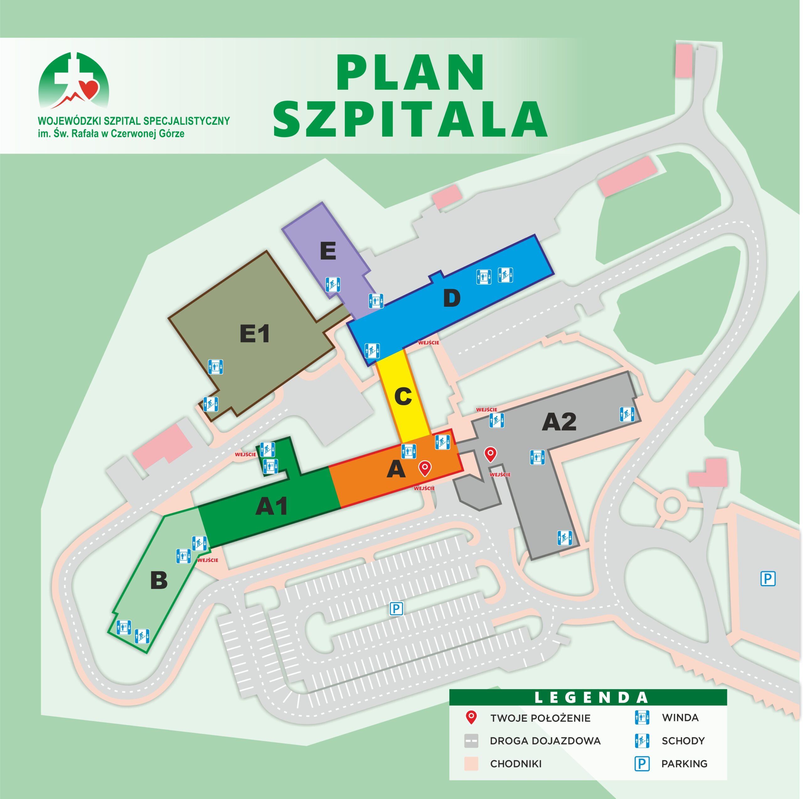 plan szpitala budynki z lokalizacją szpitala