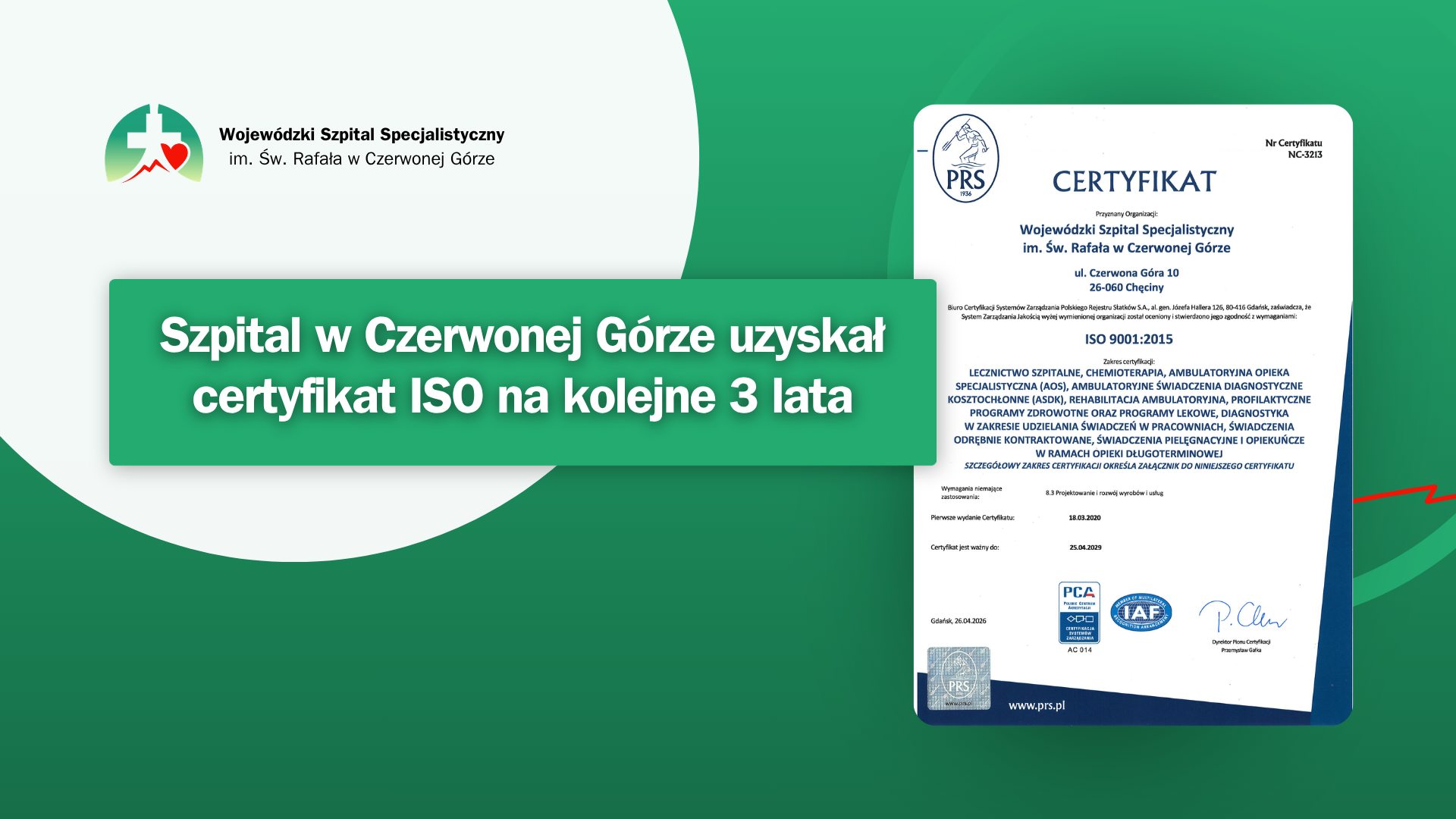 Szpital z potwierdzoną jakością – certyfikat ISO 9001:2015 na kolejne lata