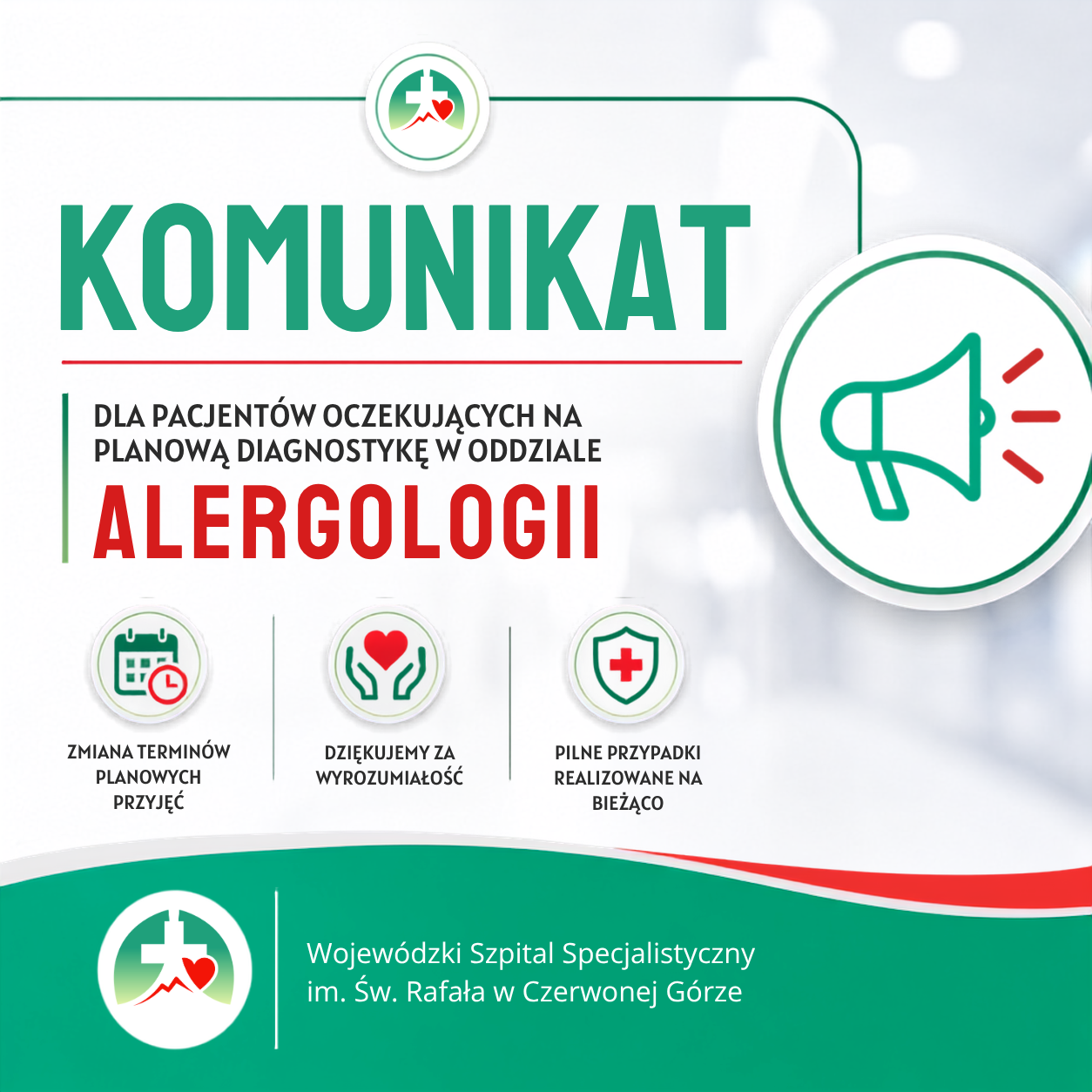 Komunikat dla Pacjentów oczekujących na planową diagnostykę w Oddziale Alergologii